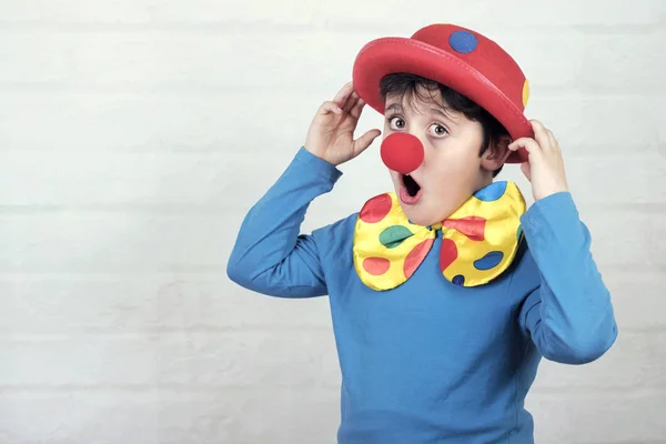 Niño Con Nariz Sombrero Payaso Carnaval — Foto de Stock