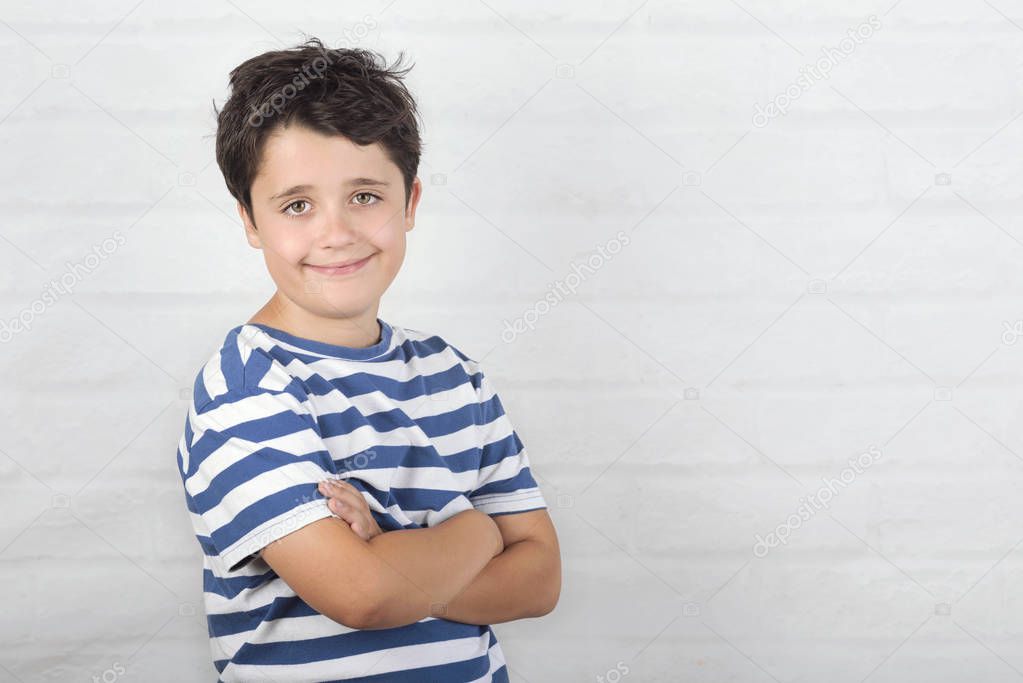 smiling boy with striped shirt