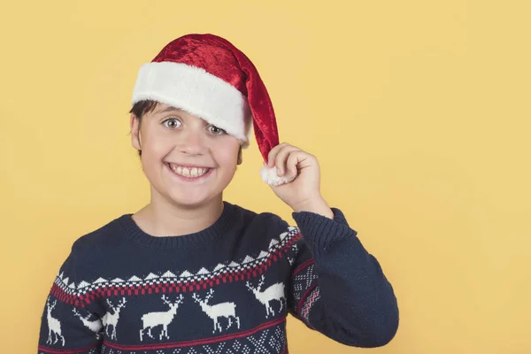 Divertido niño vistiendo Navidad Santa Claus sombrero — Foto de Stock