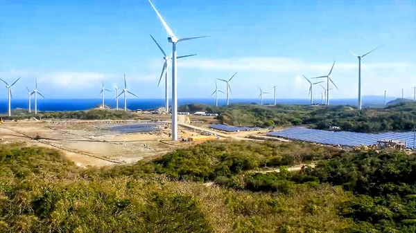 Renewable and sustainable energy sources, solar panels and wind turbines power, geothermal energy climate change protecting the environment with Eco-friendly