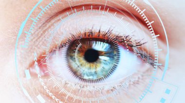 Steril ortam ve mükemmel görüş kavramı, gelecek ve sağlıklı bir hayat kavramı vizyonu mükemmel göz makro. hassas ve düz hedef göster.