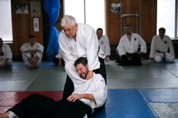 Aikido Instructeur Onderwijs Aikido Aikikai Technieken Aikido Seminar Gehouden Sportclub — Stockfoto