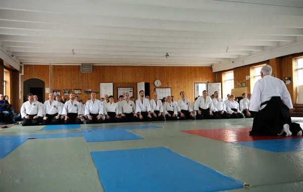 Aikido Instructeur Onderwijs Aikido Aikikai Technieken Aikido Seminar Gehouden Sportclub — Stockfoto