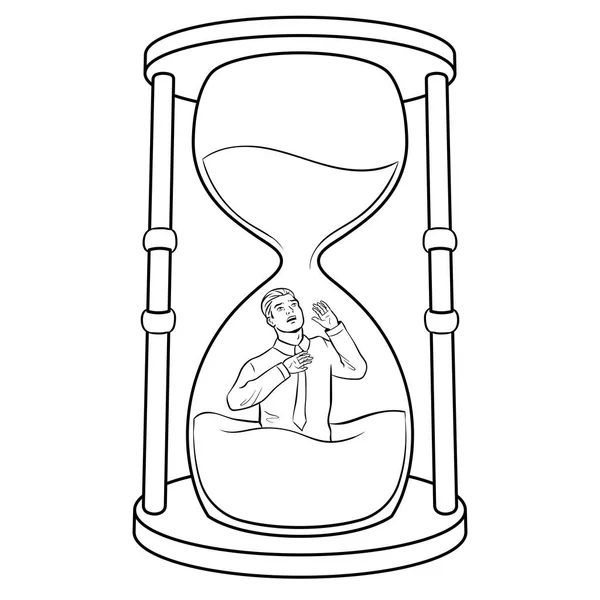 Sand Uhr Glas mit Mann Färbung Vektor — Stockvektor