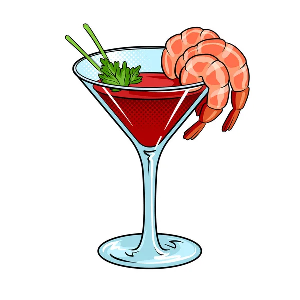 Shrimp Cocktail Pop Art Vektor Illustration — Stockvektor