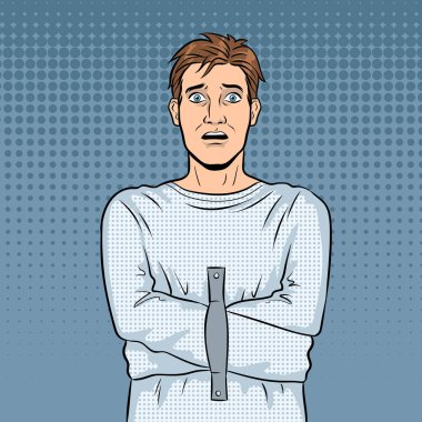 Man in straitjacket pop art vector illustration clipart
