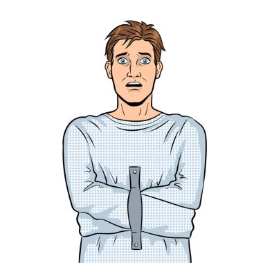 Man in straitjacket pop art vector illustration clipart