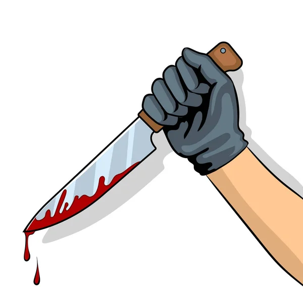 Bloedige mes in de hand popart vectorillustratie — Stockvector