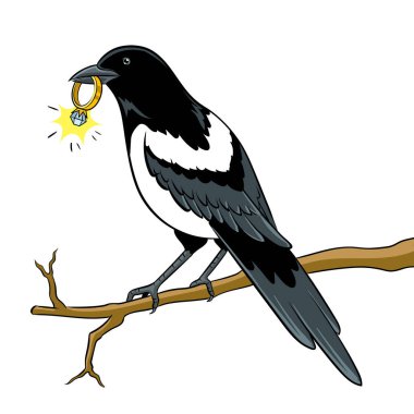 Magpie bird with golden ring pop art vector clipart