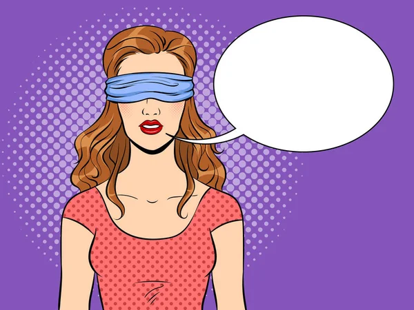 Ilustrasi vektor seni pop gadis Blindfolded - Stok Vektor