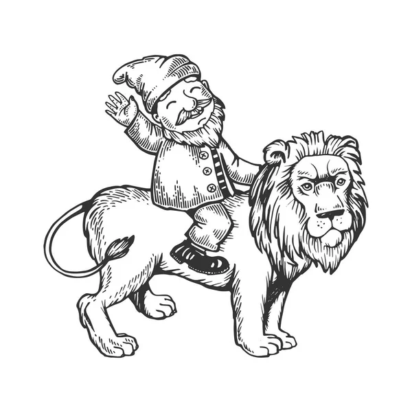 侏儒在狮子雕刻向量例证 — 图库矢量图片