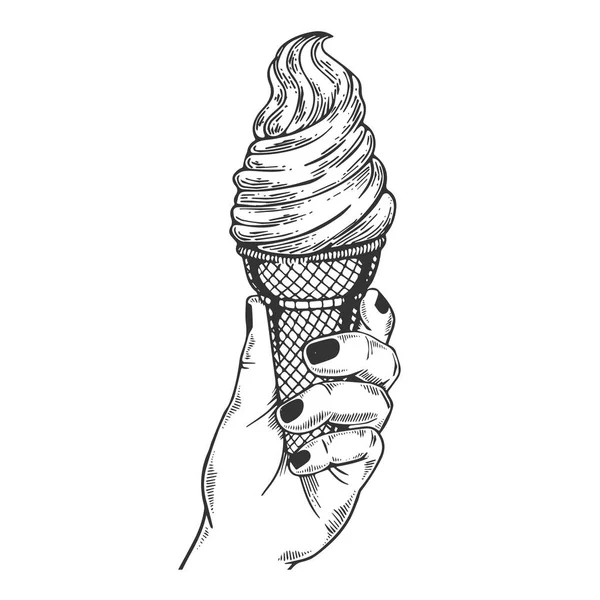 Helado en la ilustración del vector grabado a mano — Vector de stock