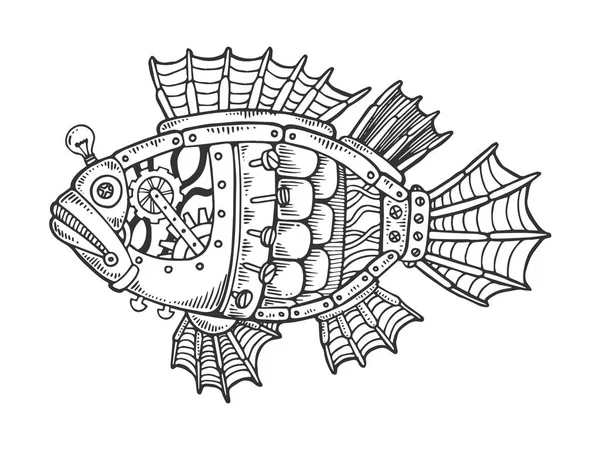 Mechanische vis dierlijke gravure vector — Stockvector