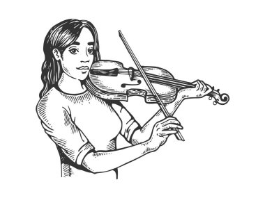 Kız ve vektör çizim oyma keman