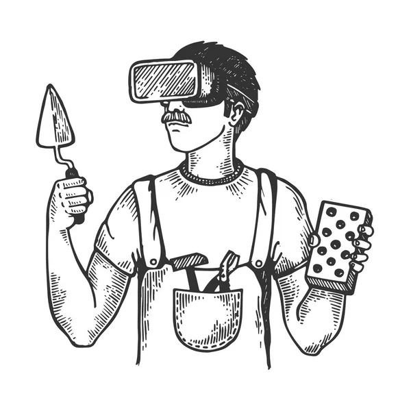 Construtor em realidade virtual capacete gravura vetor — Vetor de Stock