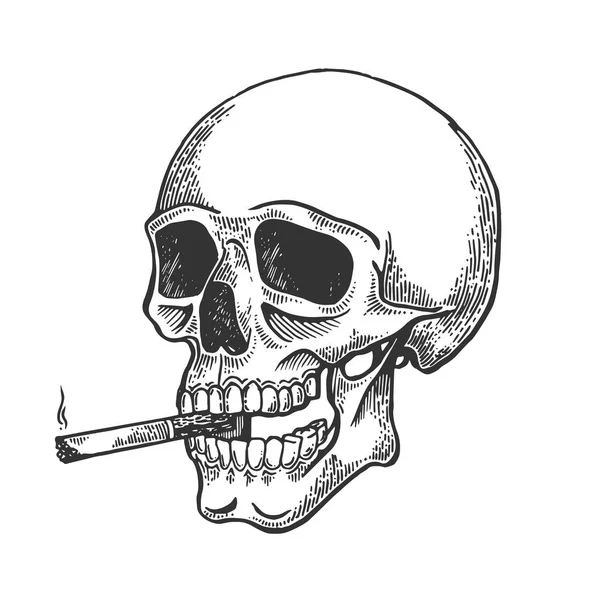 Skull smoking cigarette engraving vector — Stock Vector