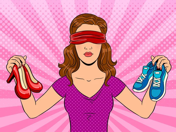 Blindfolded girl pop art vector illustration — Stock Vector