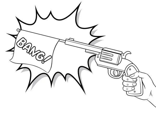 Pistole mit weißer Fahne Comic-Buch Färbung Vektor — Stockvektor