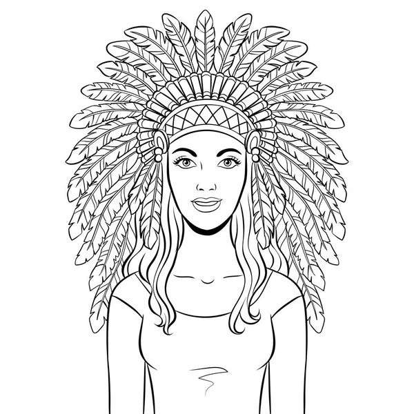 Femme en coloriage de coiffe indienne vecteur — Image vectorielle