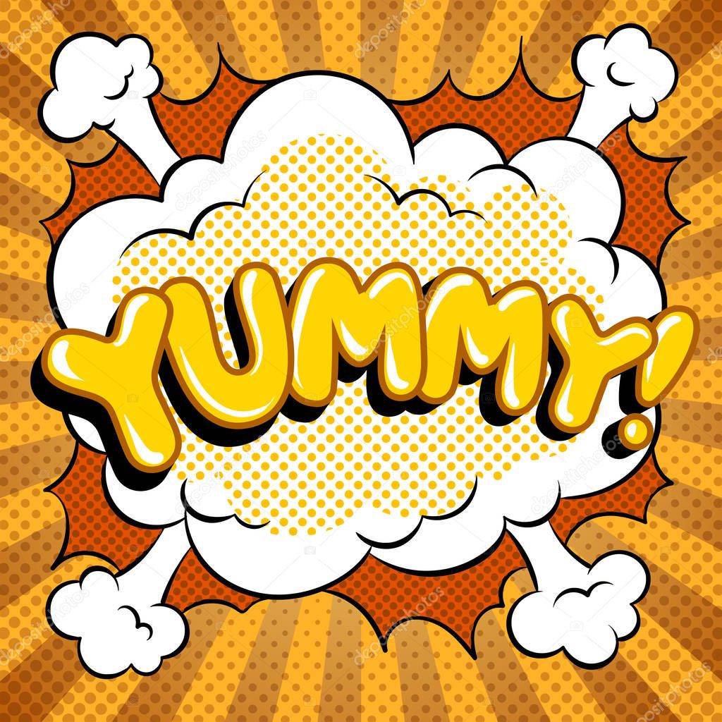 Yummy word comic book pop art vector illustration