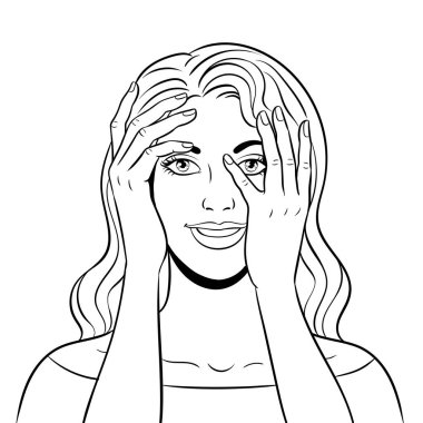 Kız gözatma eller vektör çizim boyama