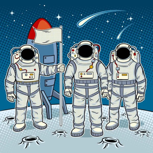 Farbenfrohe Astronauten auf Mond-Pop-Art-Vektor — Stockvektor