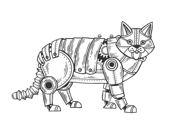 Mechanical cat animal engraving vector — Stock Vector