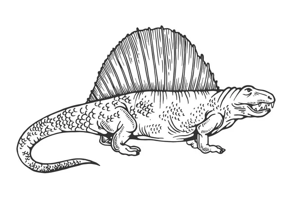 Illustration vectorielle de gravure sur dinosaure Dimetrodon — Image vectorielle