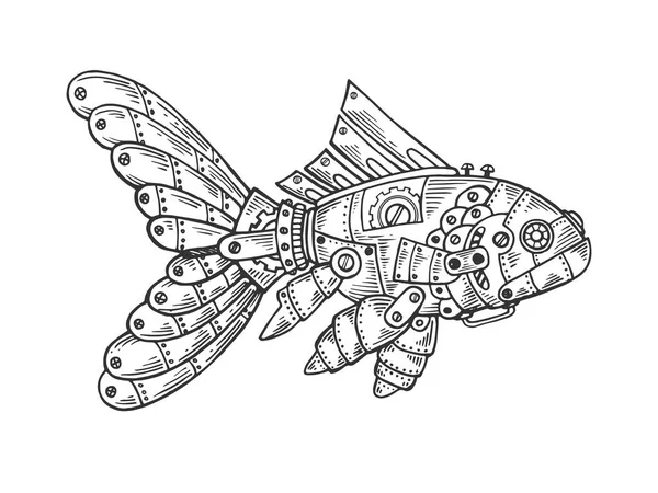 Mechanical fish animal engraving vector — Stock Vector