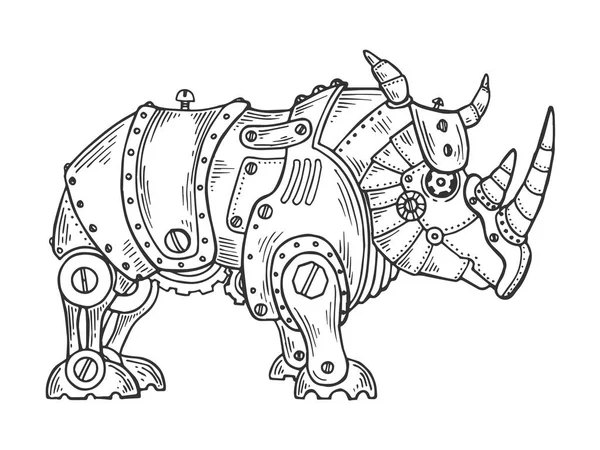 Mechanical rhinoceros animal engraving vector — Stock Vector