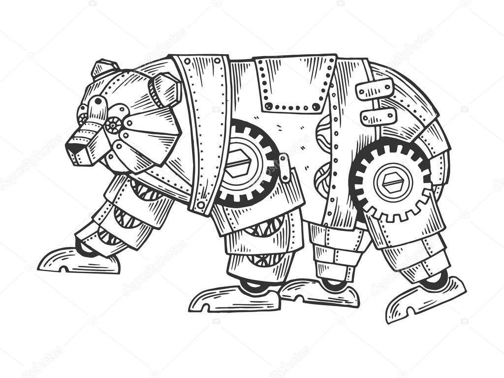 Mechanical bear animal engraving vector