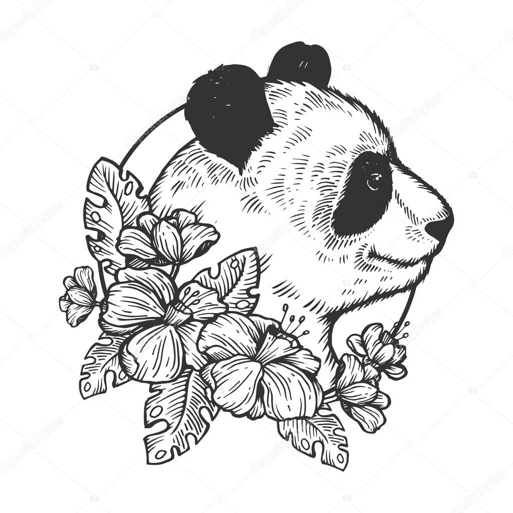 Panda bear animal engraving vector