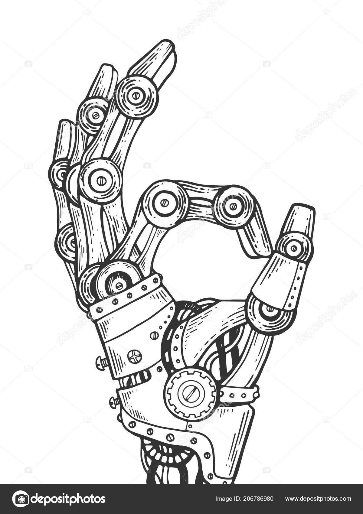 Robot hand engraving vector illustration — Stock Vector