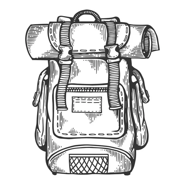 Tourist backpack engraving vector illustration — Stock Vector