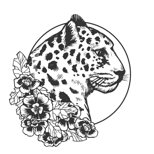 Cabeza de leopardo animal grabado vector — Vector de stock