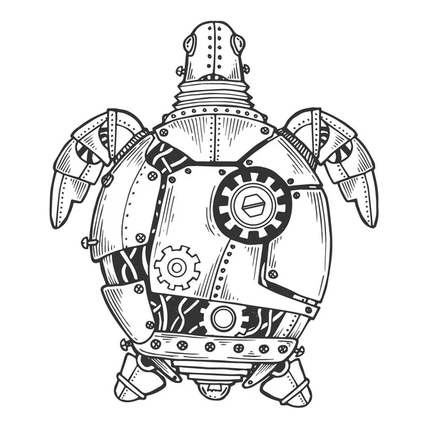 Mechanische schildpad dierlijke gravure vector — Stockvector