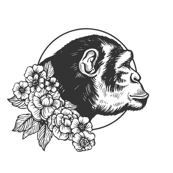 Gorilla Cutting Board, Engraved Style Drawing of Old Monkey