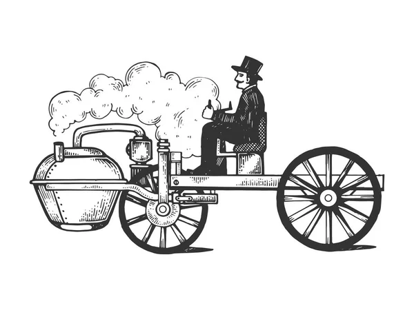Motor de vapor coche grabado vector ilustración — Vector de stock