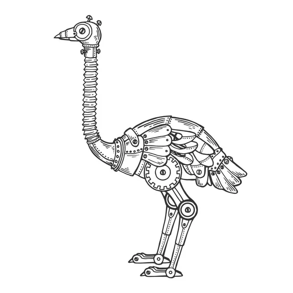 Mechanische Gravur von Straußenvogel Tier-Vektor — Stockvektor