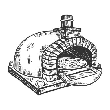 Pizza Fırın oyma vektör çizim