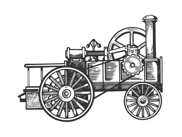 Silnik parowy traktor Grawerowanie ilustracja wektorowa — Wektor stockowy