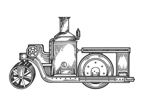 Motor de vapor rodillo de carretera tractor grabado vector — Vector de stock