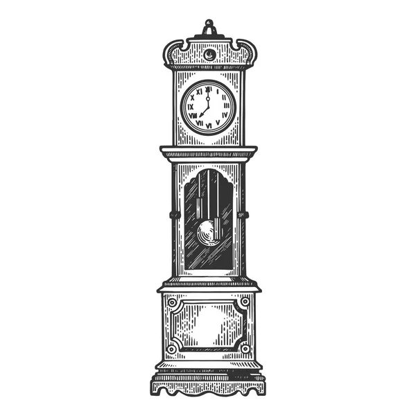 Reloj de piso con ilustración de vectores de grabado de péndulo. Scratch board estilo imitación. Imagen dibujada a mano en blanco y negro . — Archivo Imágenes Vectoriales