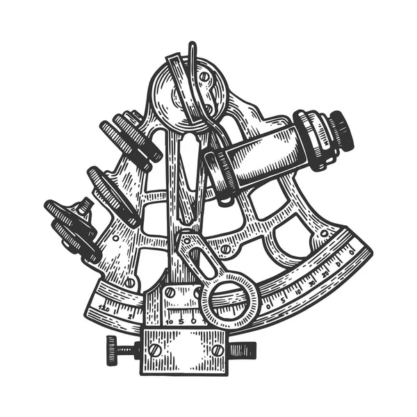 Sextant instrument de navigation gravure vectorielle illustration. Imitation de style scratch board. Image dessinée à la main noir et blanc . — Image vectorielle