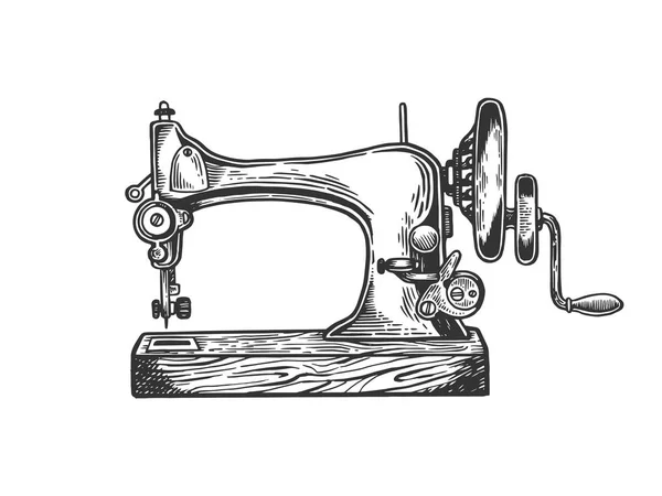 Máquina de costura mecânica velha gravura vetor ilustração. Imitação de estilo Scratch board. Imagem desenhada à mão preto e branco . —  Vetores de Stock