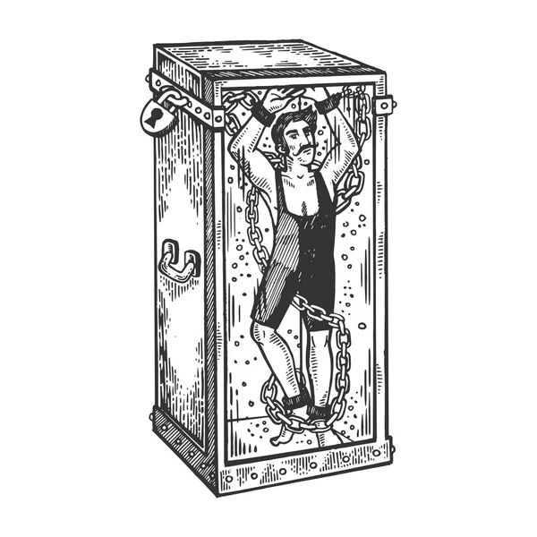 Sirk hile pranga ve vektör çizim oyma akvaryum. Yönetim Kurulu tarzı taklit kaşı. Siyah ve beyaz el çizilmiş resim.