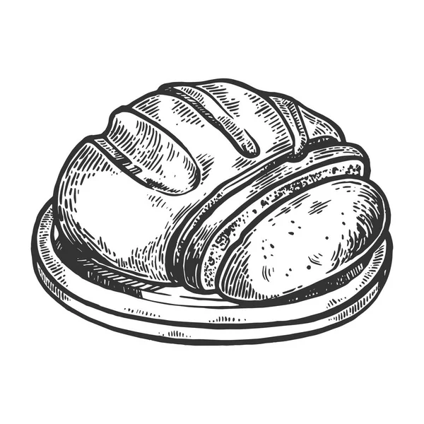 Skivat bröd gravyr vektorillustration. Repa styrelsen stil imitation. Svart och vitt handen ritade bilden. — Stock vektor