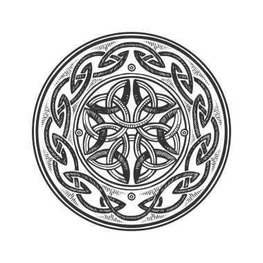 Kelt süsleme oyma vektör çizim. Yönetim Kurulu tarzı taklit kaşı. Siyah ve beyaz el çizilmiş resim.