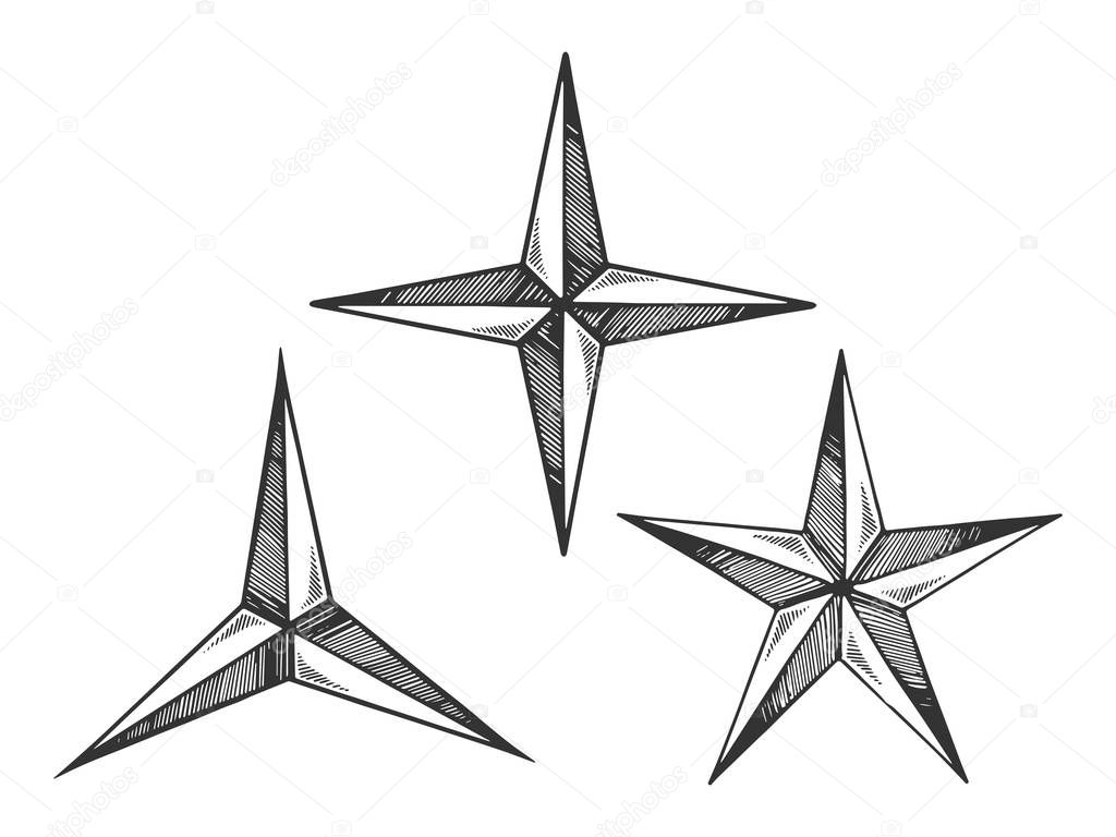 Star shapes engraving vector illustration