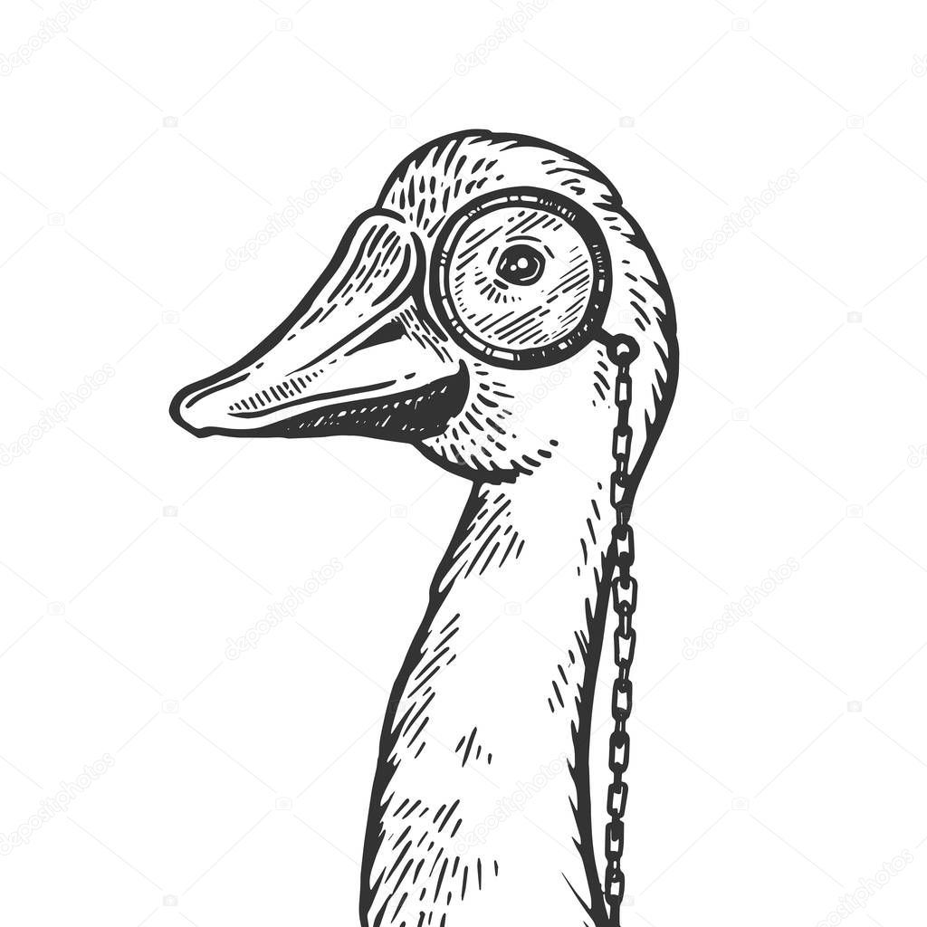 Goose wih monocle engraving vector